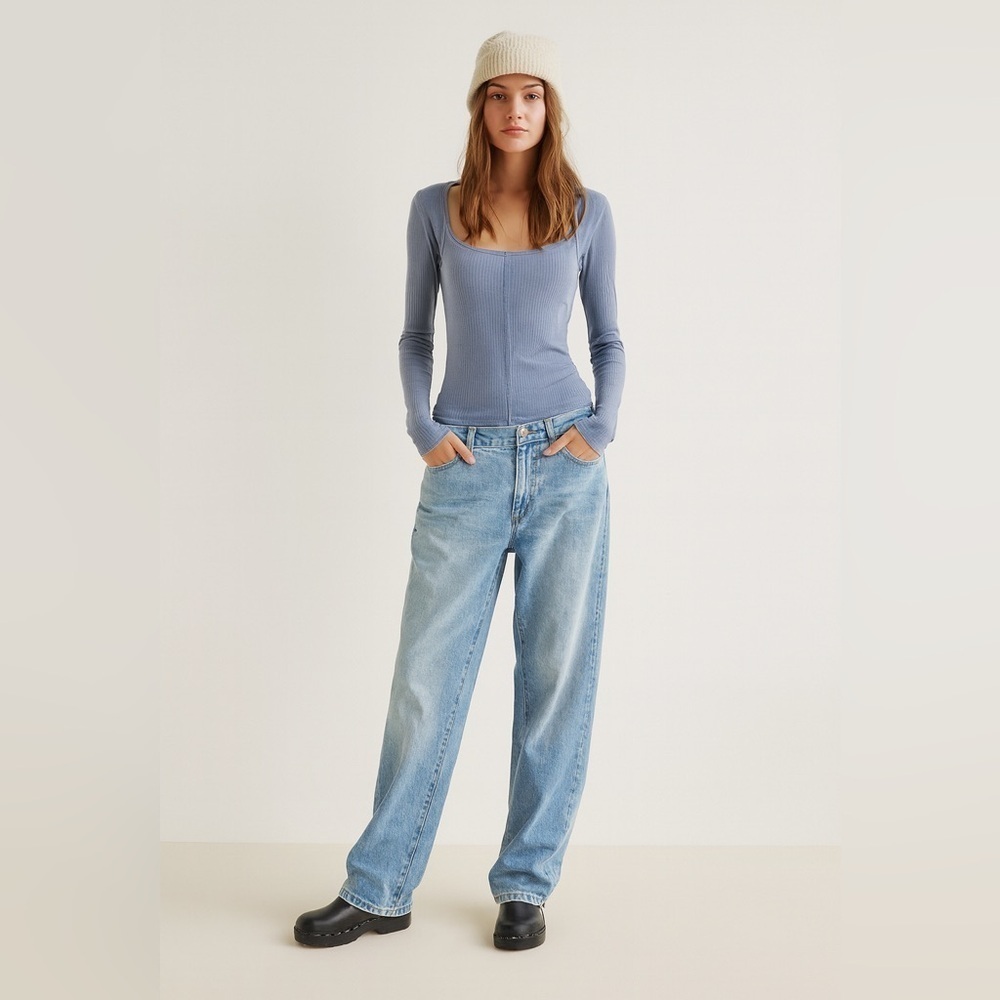 Intimately Free Free People ribbed square neck long sleeve tee shirt. Small